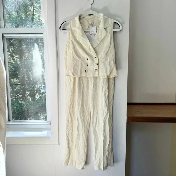 Free People Gabbie Vest Suit Set Wide Leg Cropped Two Piece Trousers in White 2 - Picture 8 of 15